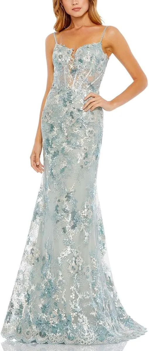 Mac Duggal Womens Lace Embellished Evening Dress
