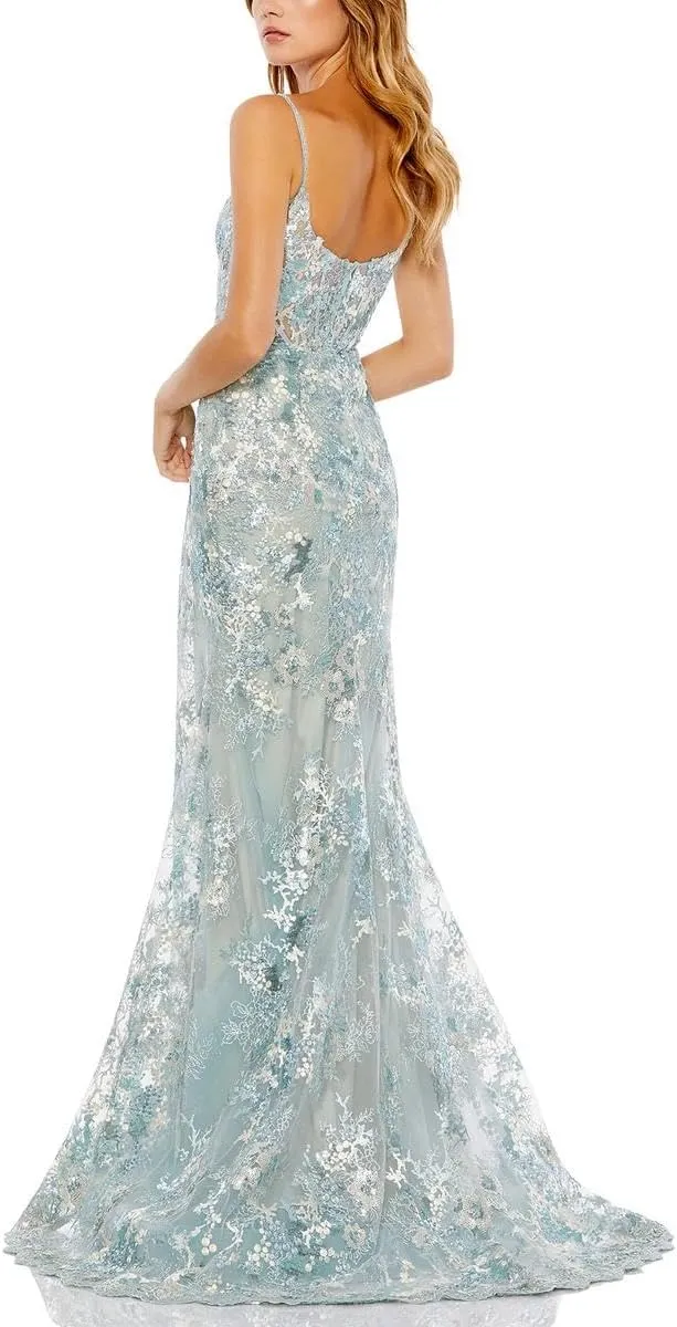 Mac Duggal Womens Lace Embellished Evening Dress
