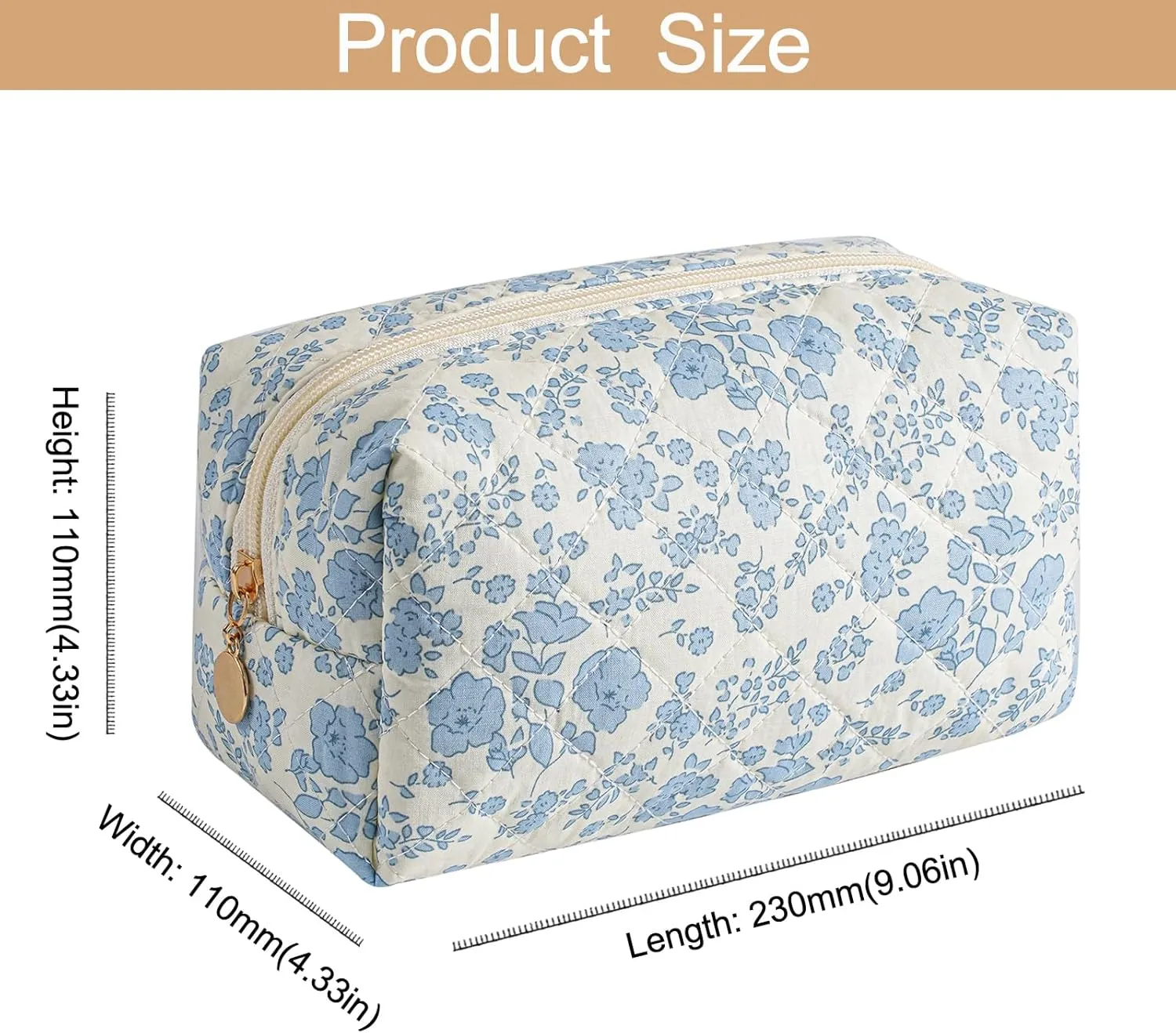 Makeup Bag Travel Cosmetic Bag for Women Girls, Zipper Make Up Pouch, Floral Flowers Toiletry Organizer Makeup, Portable Storage Bag, Cosmetic Travel Cloth Bag (Pink Blue Floral)
