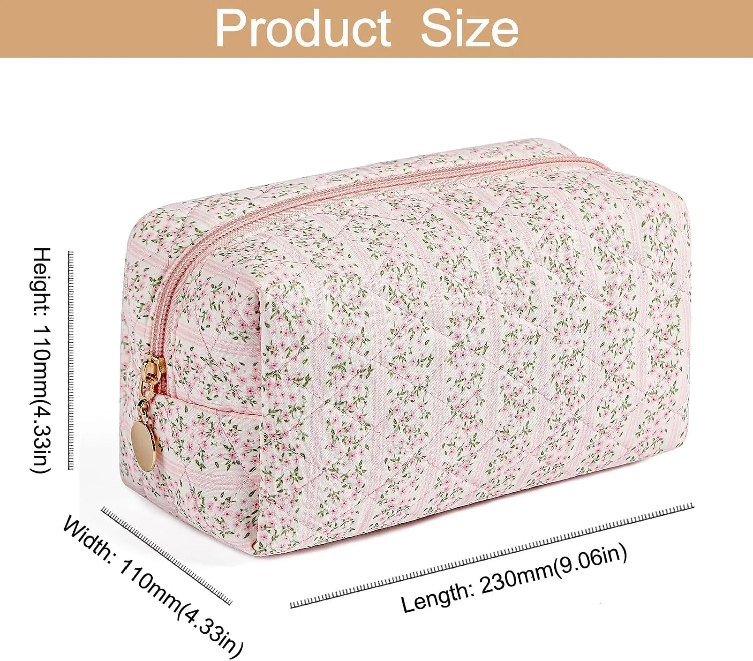 Makeup Bag Travel Cosmetic Bag for Women Girls, Zipper Make Up Pouch, Floral Flowers Toiletry Organizer Makeup, Portable Storage Bag, Cosmetic Travel Cloth Bag (Pink Blue Floral)