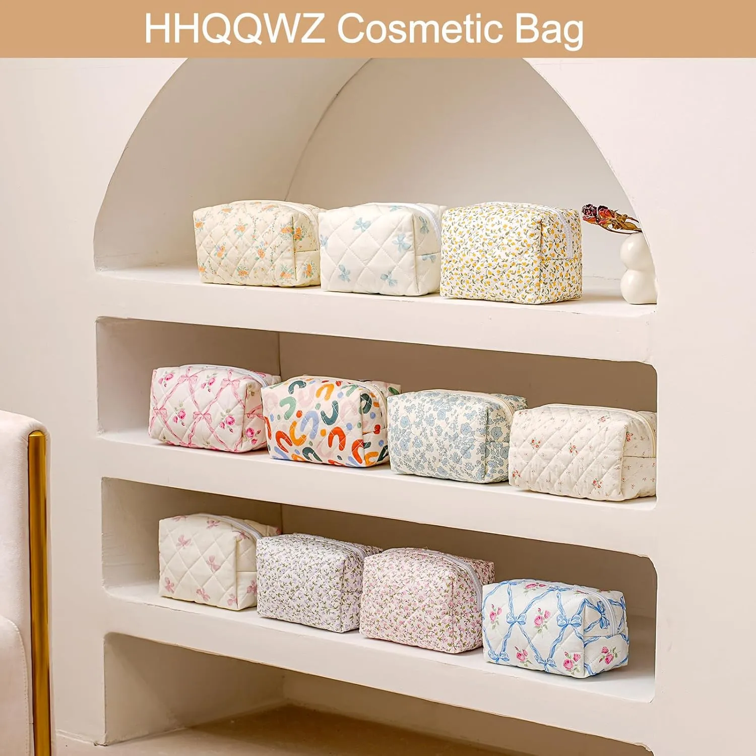 Makeup Bag Travel Cosmetic Bag for Women Girls, Zipper Make Up Pouch, Floral Flowers Toiletry Organizer Makeup, Portable Storage Bag, Cosmetic Travel Cloth Bag (Pink Blue Floral)
