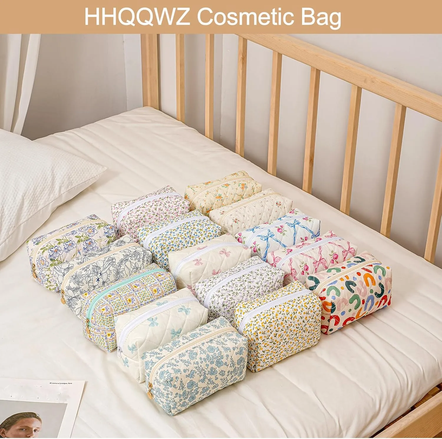 Makeup Bag Travel Cosmetic Bag for Women Girls, Zipper Make Up Pouch, Floral Flowers Toiletry Organizer Makeup, Portable Storage Bag, Cosmetic Travel Cloth Bag (Pink Blue Floral)