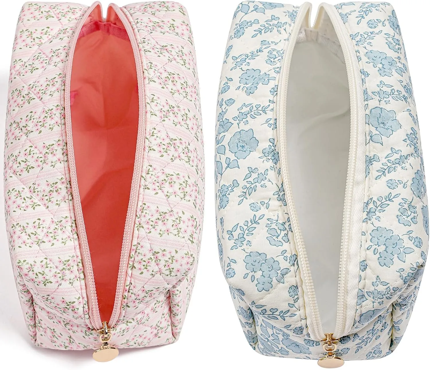 Makeup Bag Travel Cosmetic Bag for Women Girls, Zipper Make Up Pouch, Floral Flowers Toiletry Organizer Makeup, Portable Storage Bag, Cosmetic Travel Cloth Bag (Pink Blue Floral)