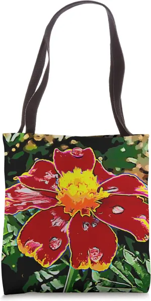 Marigold Flower Red Flower Raindrop Floral Tote Bag