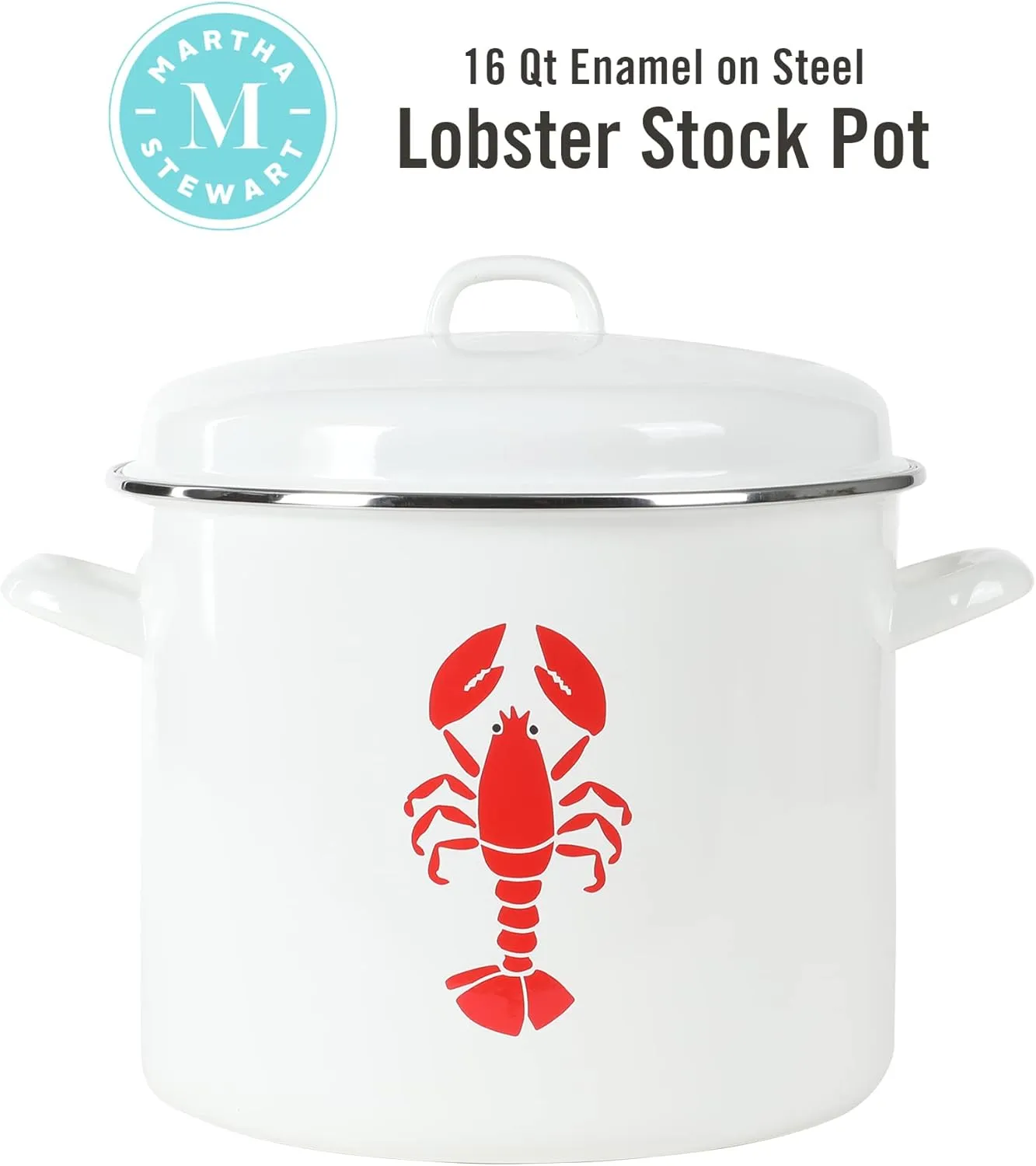 Martha Stewart 16-Quart Enamel On Steel Scratch Resistant Lobster Stock Pot - Linen