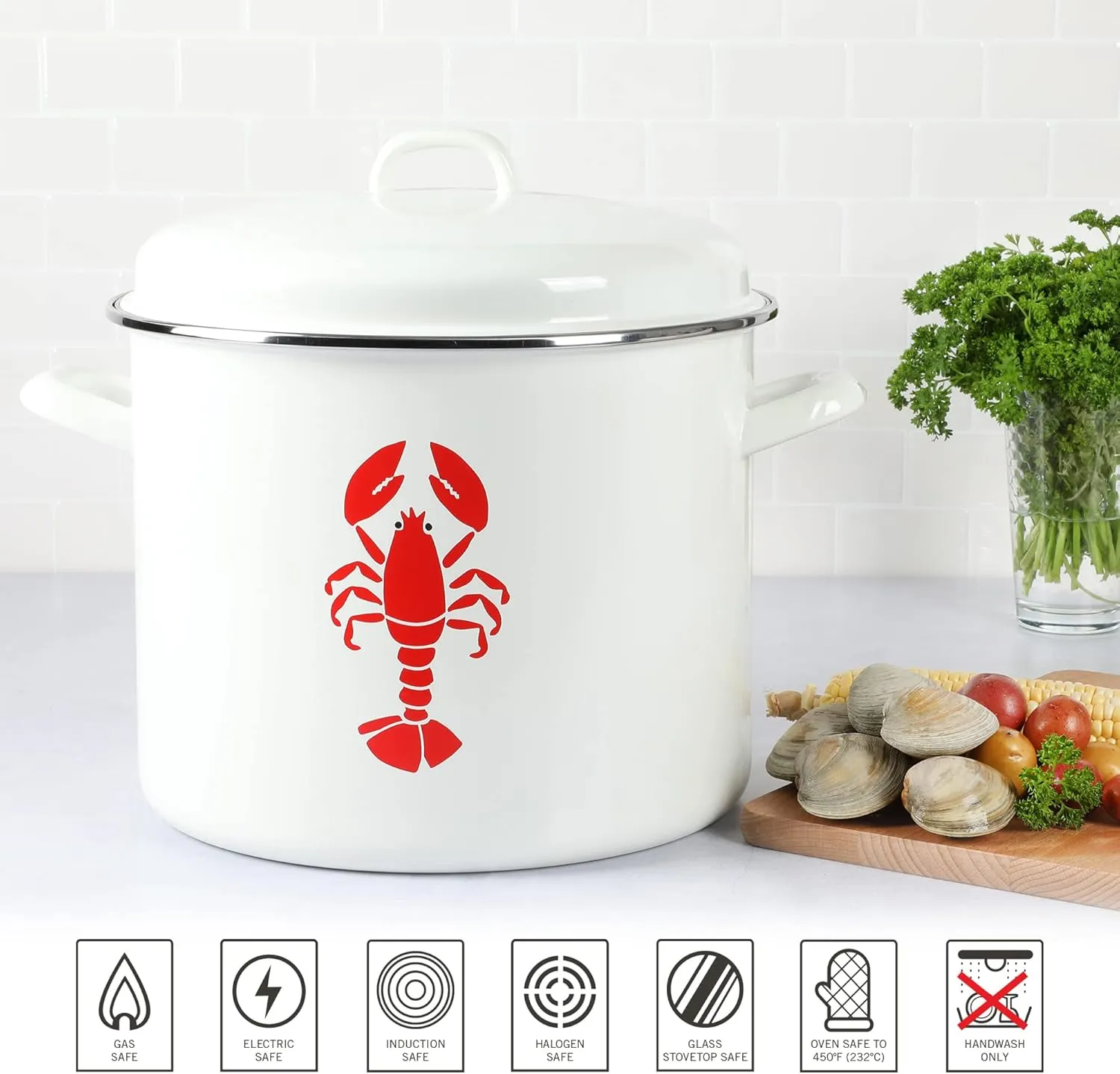 Martha Stewart 16-Quart Enamel On Steel Scratch Resistant Lobster Stock Pot - Linen