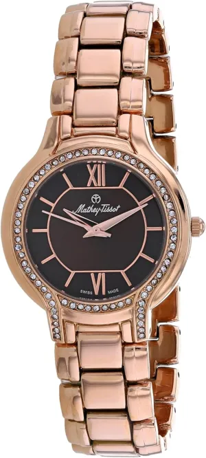 MATTHEY-TISSOT Women's Quartz Stainless Steel Strap, Rose Gold, 16 Casual Watch (Model: D2781PM), Brown