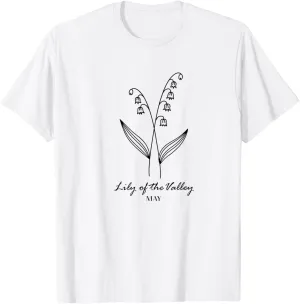 May Birthday Lily Of The Valley Flower Print T-Shirt