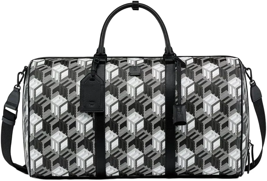 MCM Women's Black/White Cubic Monogram Canvas Weekender Duffel Bag