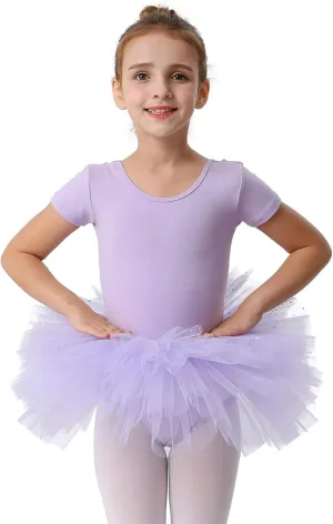 MdnMd Short Sleeve Glitter Dance Ballet Tutu Leotard Ballerina Outfit for Girls Toddler