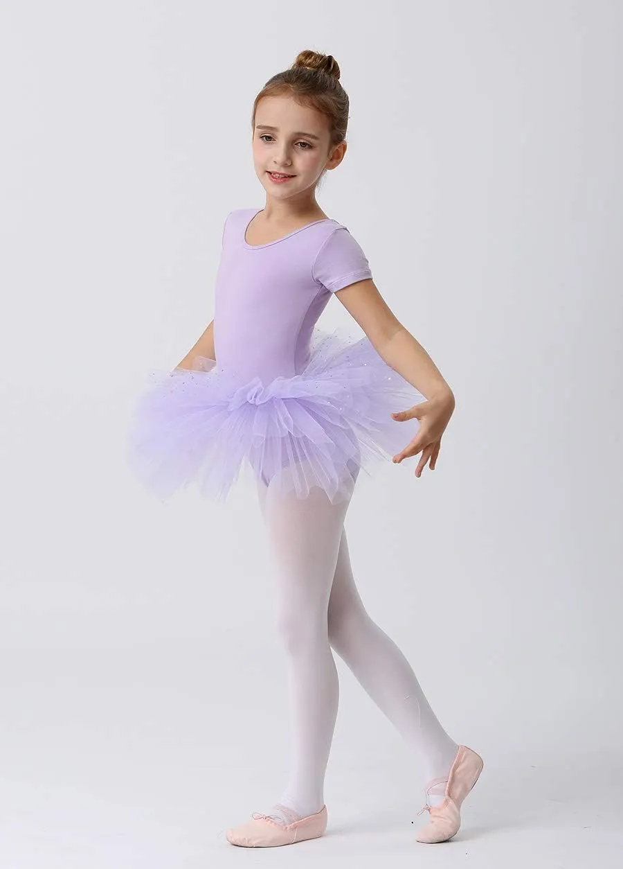 MdnMd Short Sleeve Glitter Dance Ballet Tutu Leotard Ballerina Outfit for Girls Toddler