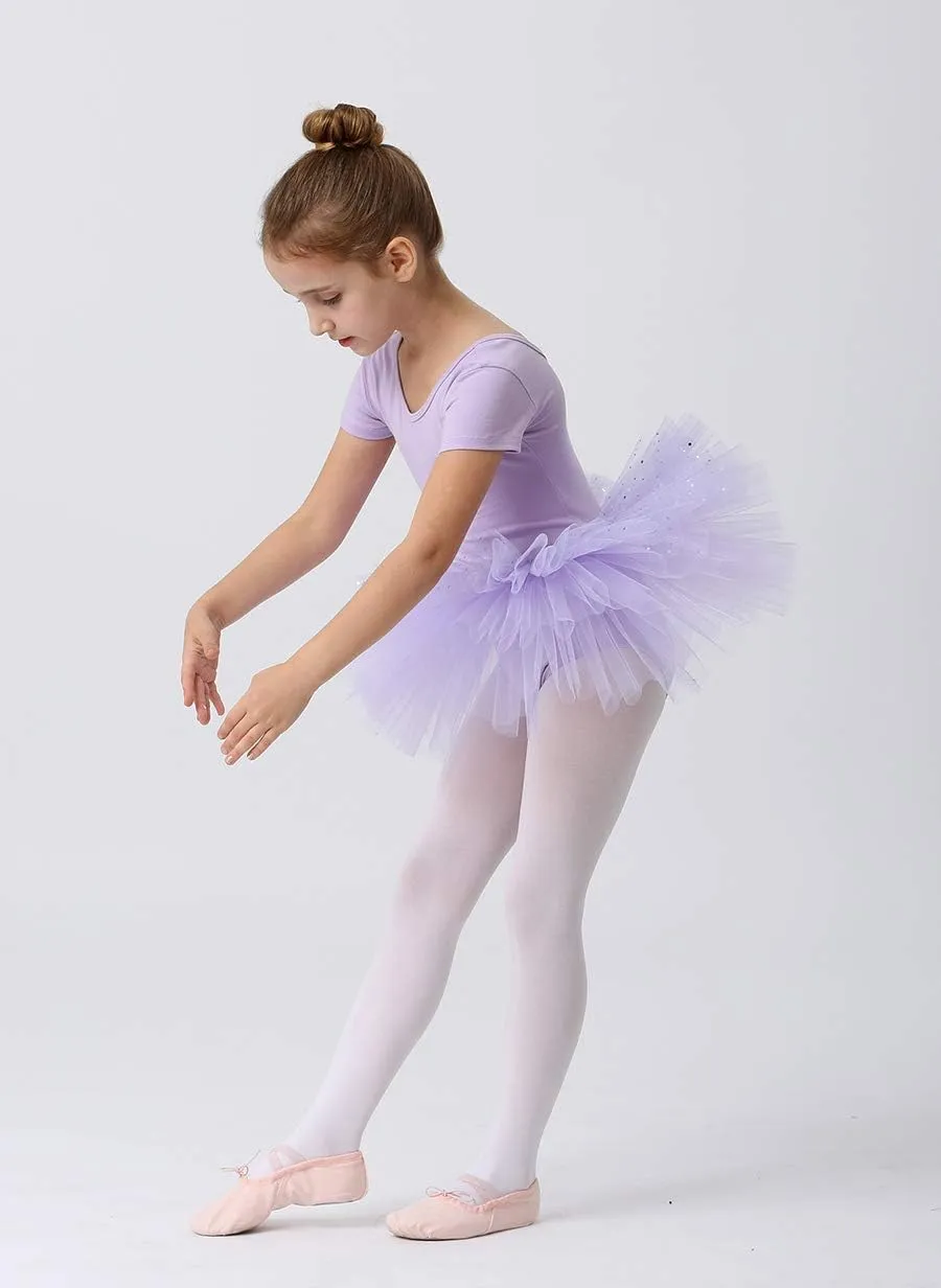 MdnMd Short Sleeve Glitter Dance Ballet Tutu Leotard Ballerina Outfit for Girls Toddler