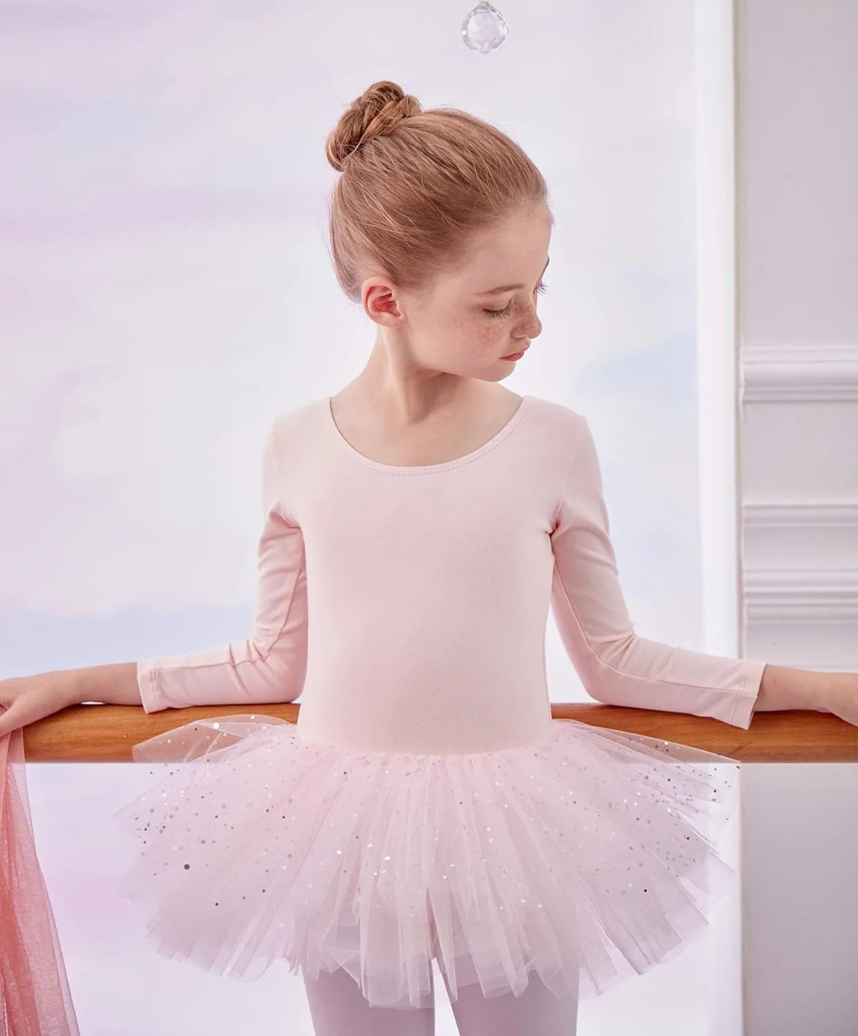 MdnMd Short Sleeve Glitter Dance Ballet Tutu Leotard Ballerina Outfit for Girls Toddler