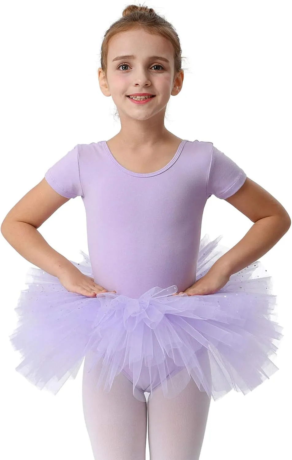 MdnMd Short Sleeve Glitter Dance Ballet Tutu Leotard Ballerina Outfit for Girls Toddler