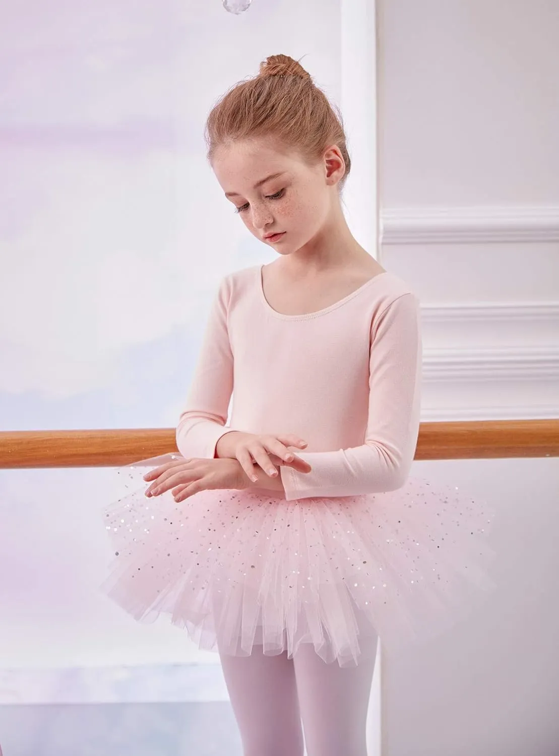 MdnMd Short Sleeve Glitter Dance Ballet Tutu Leotard Ballerina Outfit for Girls Toddler