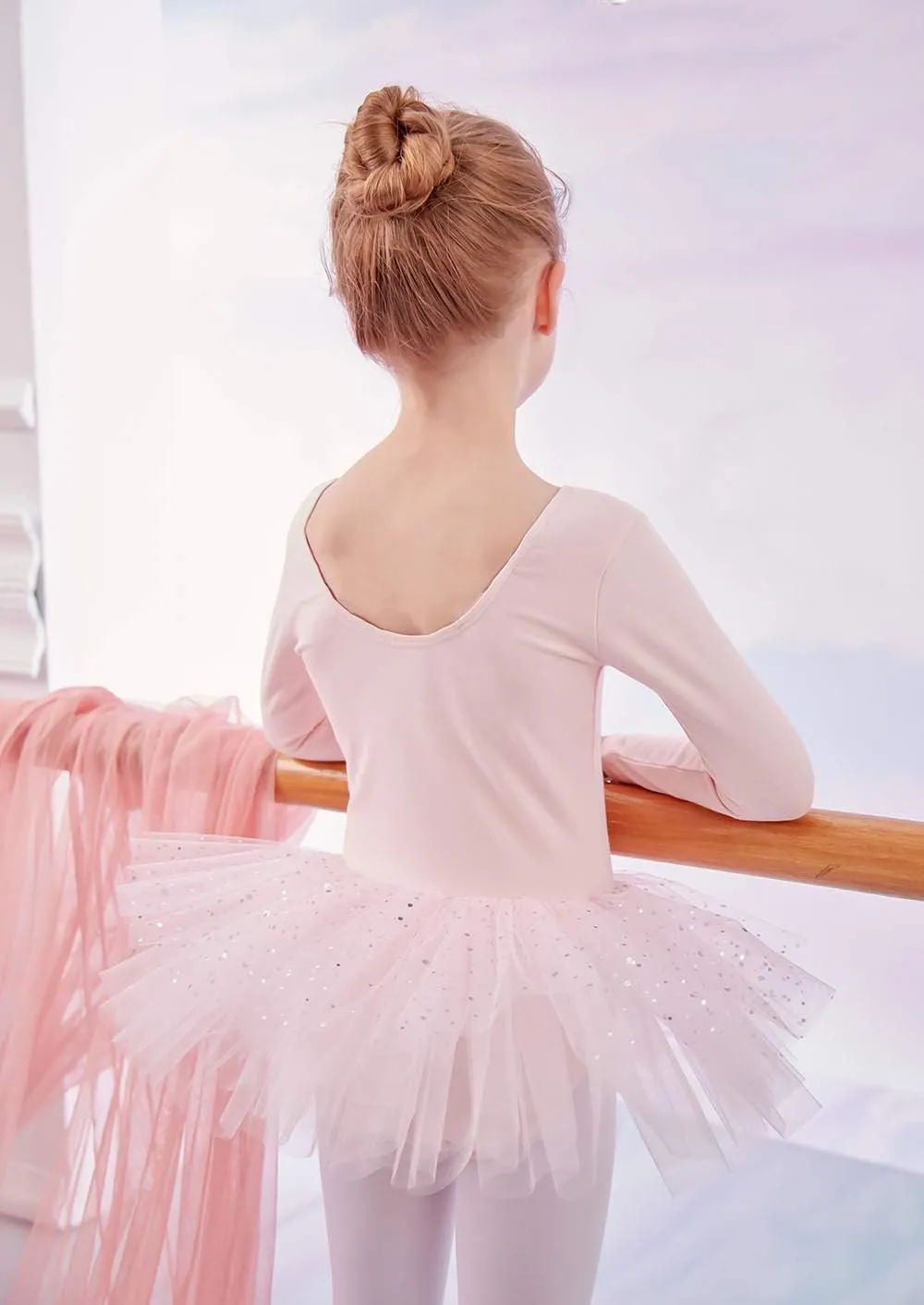 MdnMd Short Sleeve Glitter Dance Ballet Tutu Leotard Ballerina Outfit for Girls Toddler