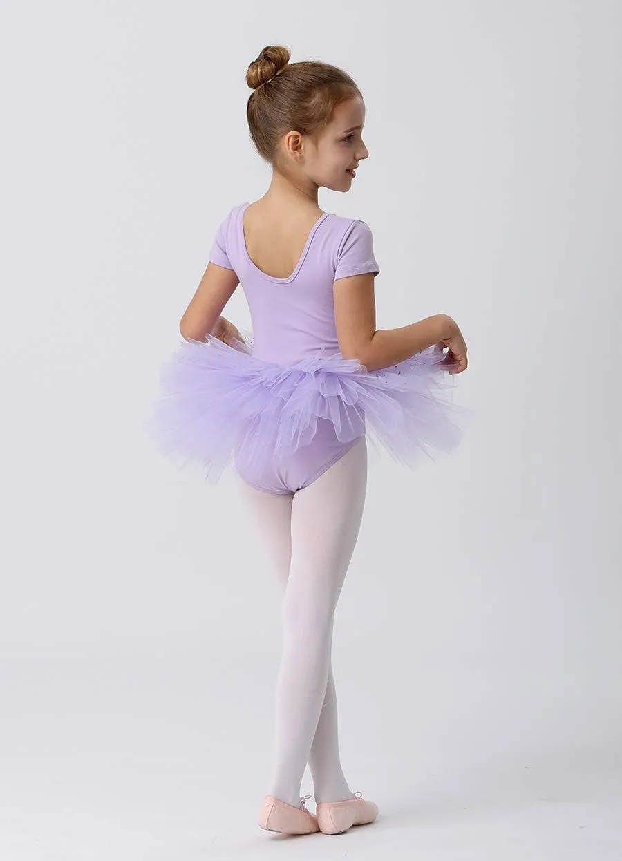 MdnMd Short Sleeve Glitter Dance Ballet Tutu Leotard Ballerina Outfit for Girls Toddler