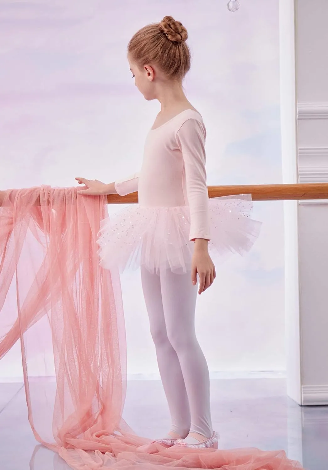 MdnMd Short Sleeve Glitter Dance Ballet Tutu Leotard Ballerina Outfit for Girls Toddler