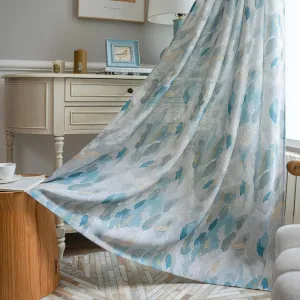 MEETSKY Living Room Curtains 84 inches Length Semi Sheer Light Filtering Privacy Protect Drapes Set Leaves Plant Pattern Home Decor Backdrop Window Curtain, 52" Wide, Blue, 2 Panels