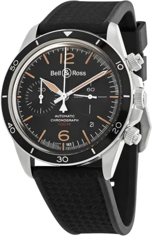 Men's Bell & Ross Vintage Steel 41mm Watch on Black Rubber Strap - Ref: BRV294-HER-ST/SRB