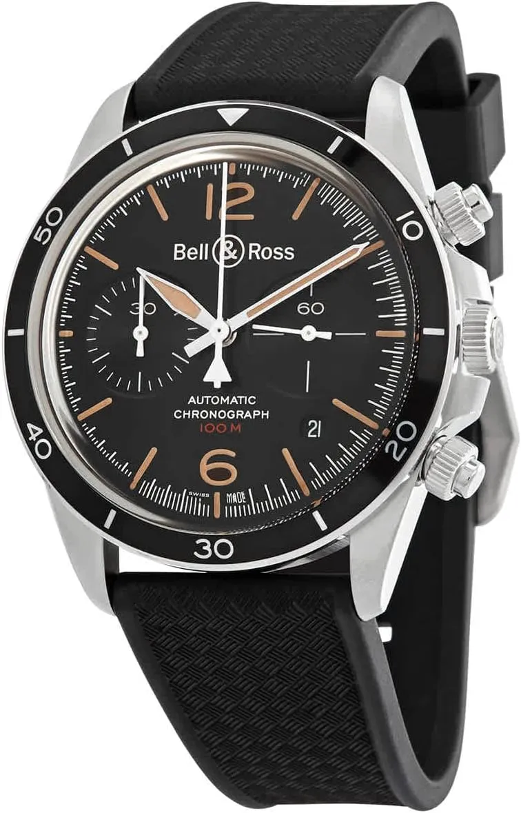 Men's Bell & Ross Vintage Steel 41mm Watch on Black Rubber Strap - Ref: BRV294-HER-ST/SRB
