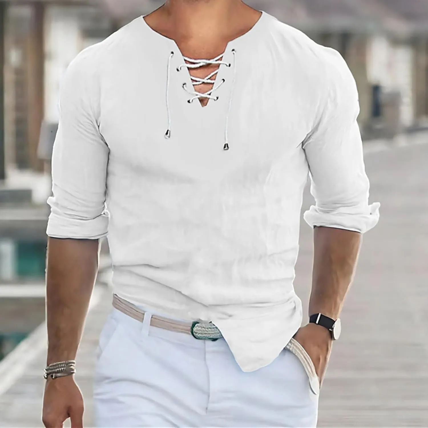 Men's Casual Button Down Shirts Long Sleeve Buttons Down Solid Plain Roll Up Sleeve Summer Beach Shirts Long