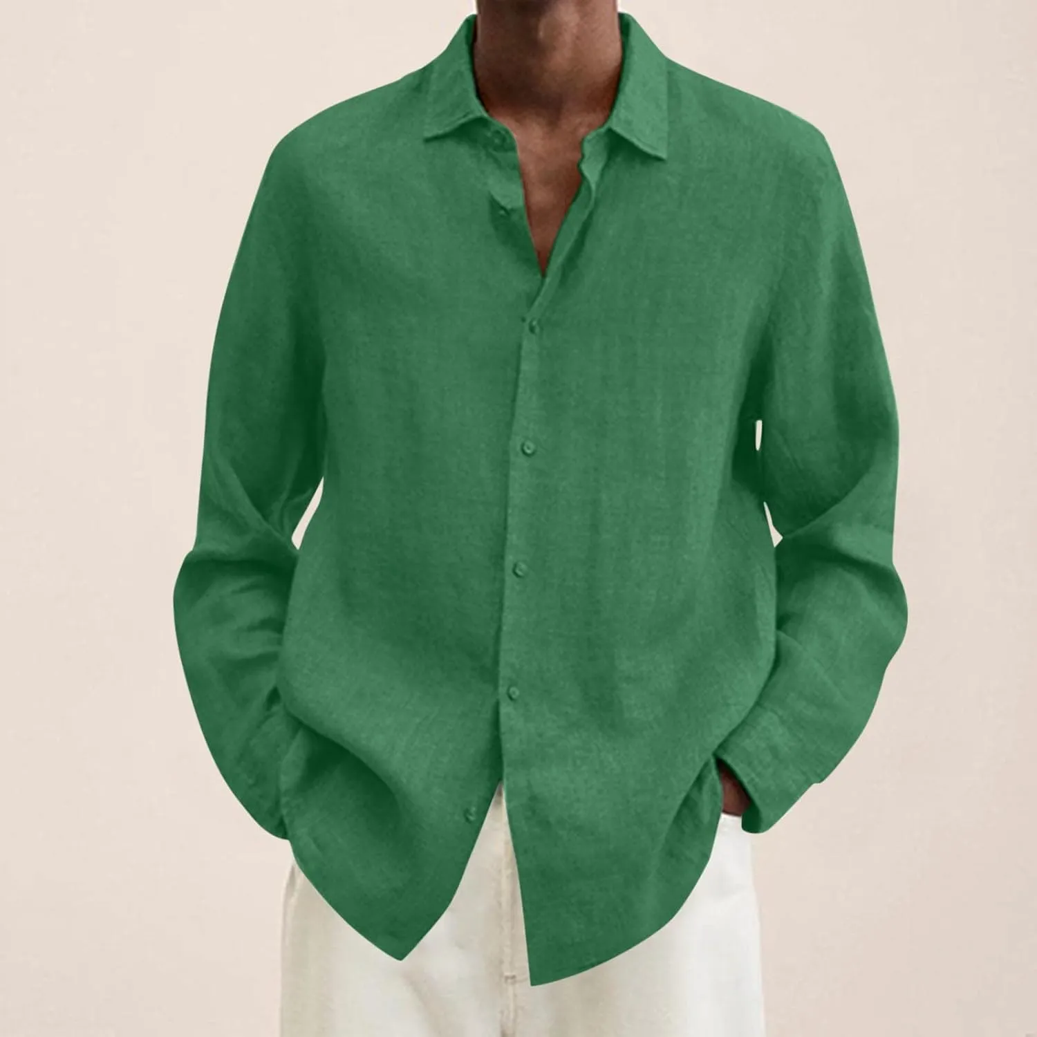 Mens Cotton Linen Long Sleeve Shirts Casual Lightweight Button Down T-shirts Summer Vacation Beach Tops Cuban Shirt