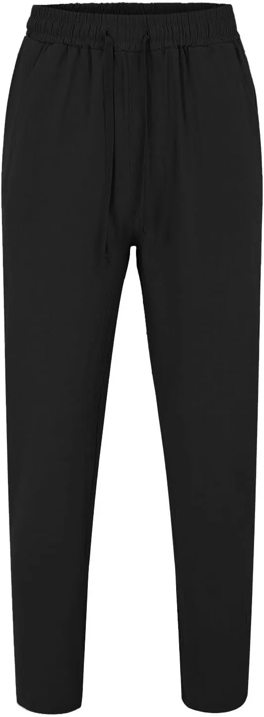 Mens Cotton Linen Pants Elastic Waist Drawstring Straight Leg Casual Pants Summer Loose Lightweight Yoga Beach Slacks