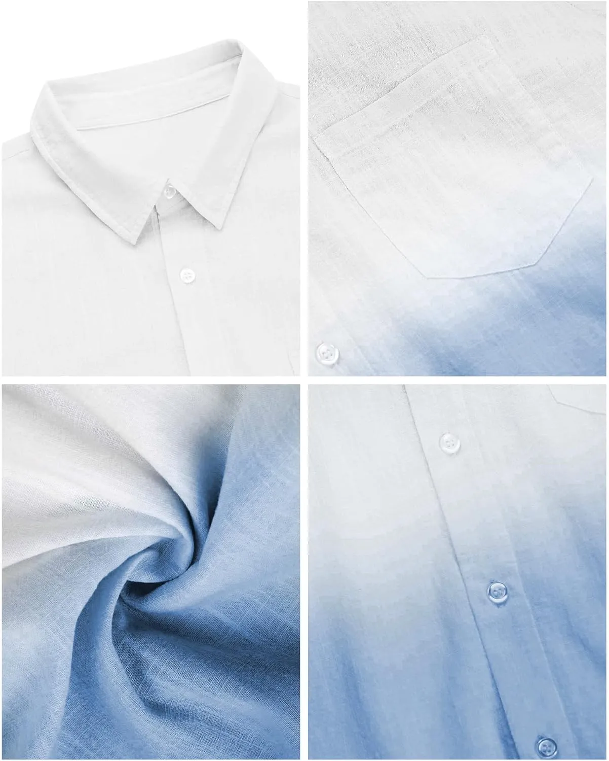 Mens Gradient Linen Shirts Casual Button Down Short Sleeve Beach Summer Shirts