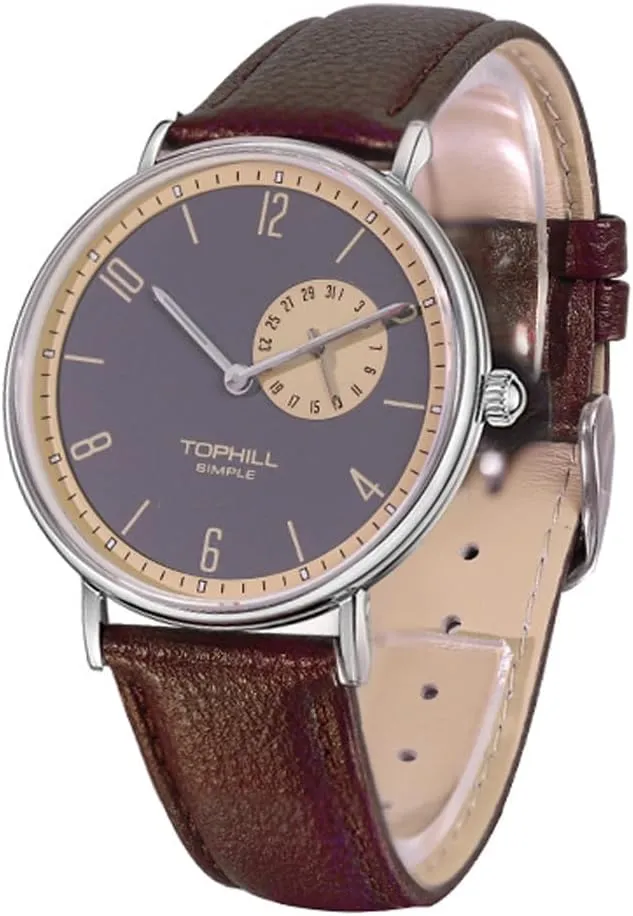 Men's Watch, Student Watch, Slim 8.25mm Dial, Leather Strap, Scratch Resistant Sapphire Crystal, Quartz Movement