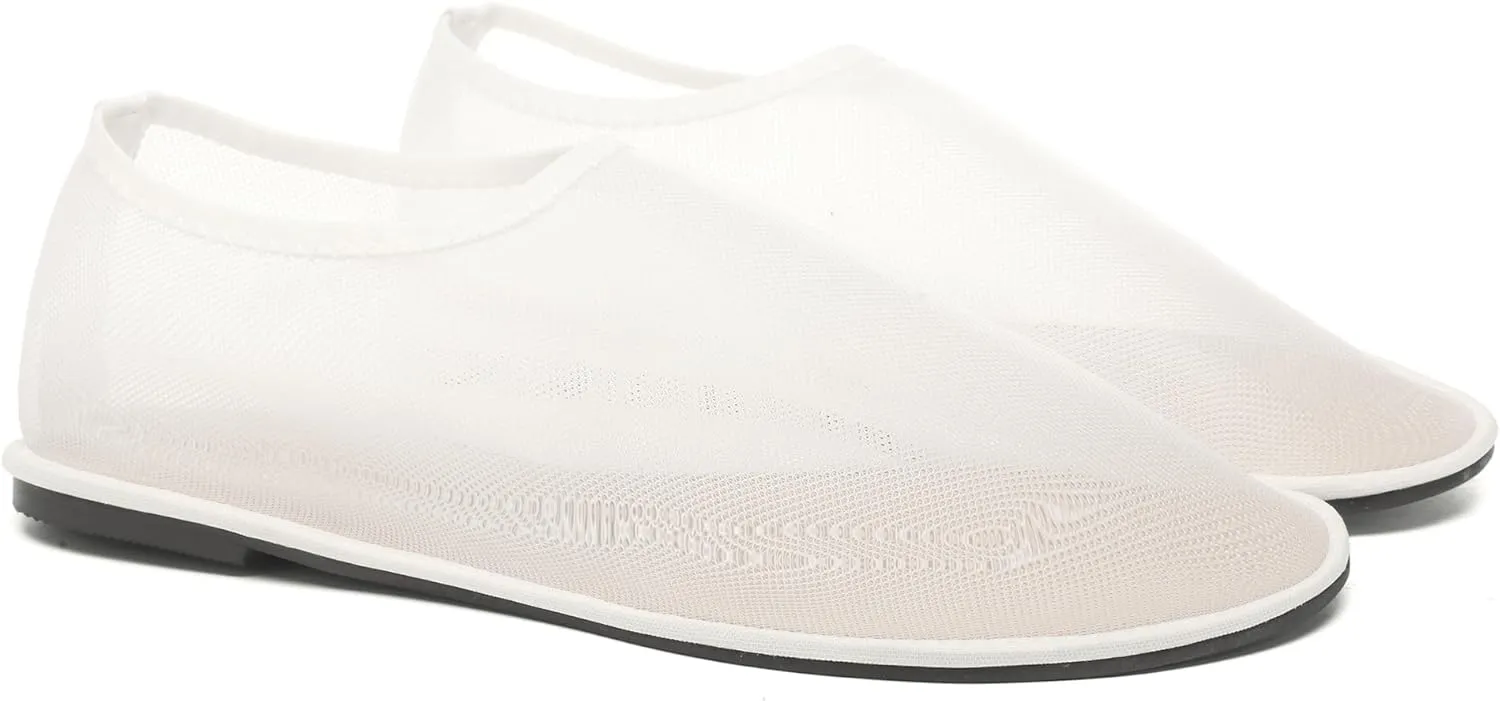 Mesh Sock Ballet Flats for Women Nylon Tulle Slip on Mary Jane Flats Sheer Comfortable Casual Dress Ballerina Shoes