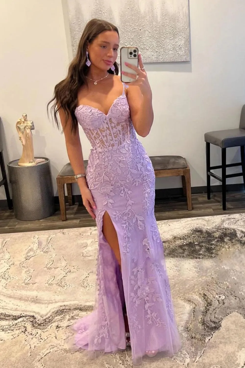 Miao Duo Women's Lace Mermaid Prom Dresses Long with Slit Mermaid Spaghetti Straps Backless Formal Evening Gowns YZTS099