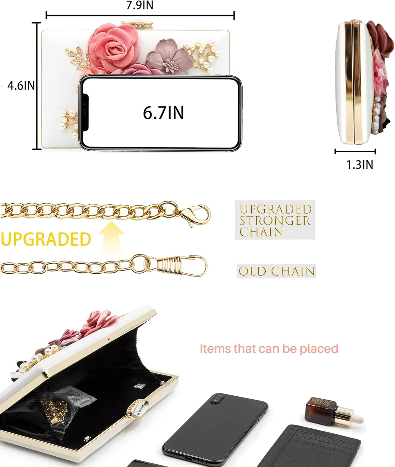 Milisente Evening Bag for Women, Flower Wedding Evening Clutch Purse Bride Floral Clutch Bag