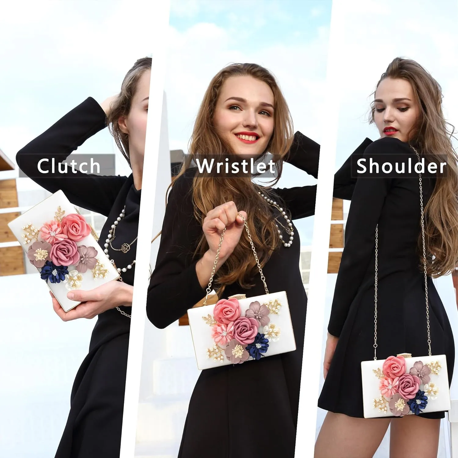 Milisente Evening Bag for Women, Flower Wedding Evening Clutch Purse Bride Floral Clutch Bag