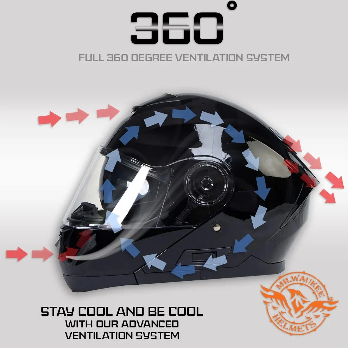 Milwaukee Helmets MPH9815DOT Breeze Gloss Black Advanced Motorcycle Modular Helmet Biker w/Drop Down Visor - XX-Large