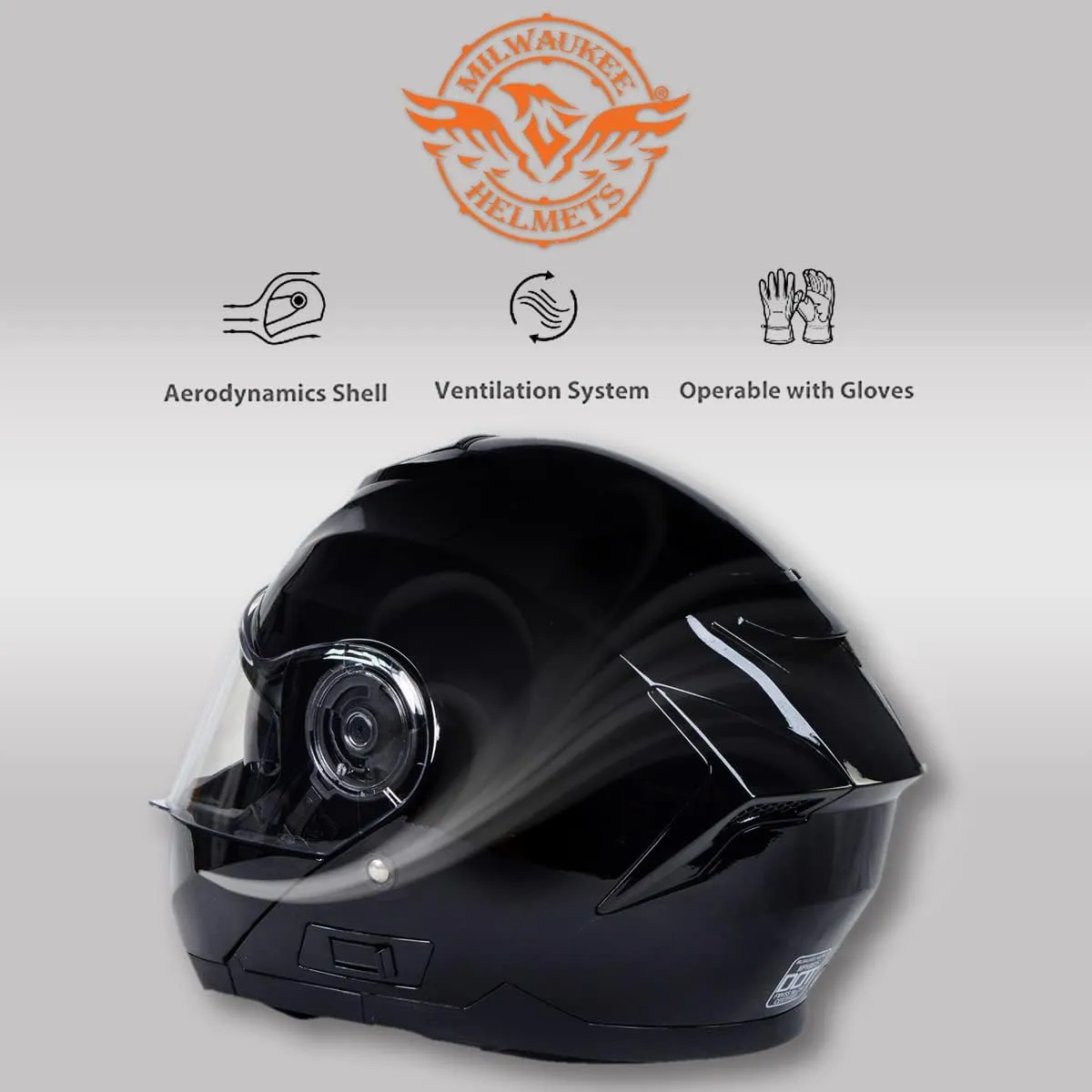 Milwaukee Helmets MPH9815DOT Breeze Gloss Black Advanced Motorcycle Modular Helmet Biker w/Drop Down Visor - XX-Large