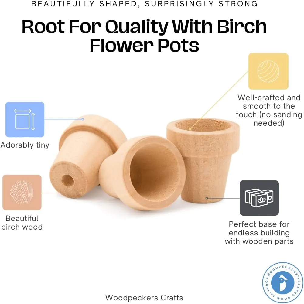 Mini Craft Flower Pot 5/8-inch x 9/16-inch, Pack of 100 Unfinished Flower Pot for Diorama, Model & Dollhouse, by Woodpeckers