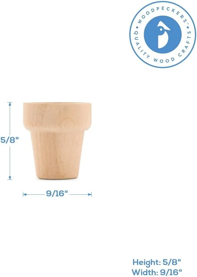 Mini Craft Flower Pot 5/8-inch x 9/16-inch, Pack of 100 Unfinished Flower Pot for Diorama, Model & Dollhouse, by Woodpeckers