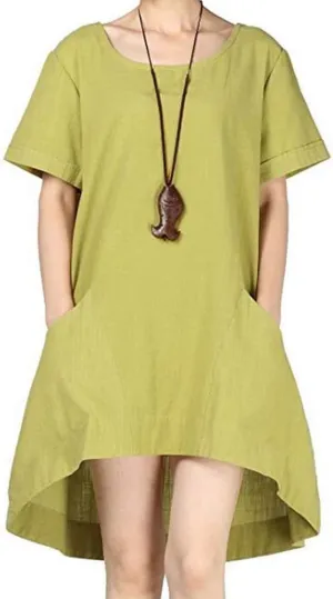 Minibee Women's Cotton Linen Short Sleeve Tunic/Top Tees