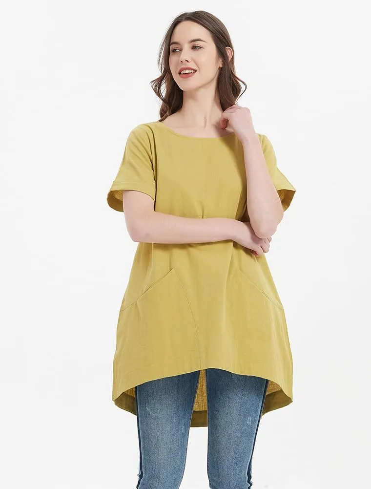Minibee Women's Cotton Linen Short Sleeve Tunic/Top Tees