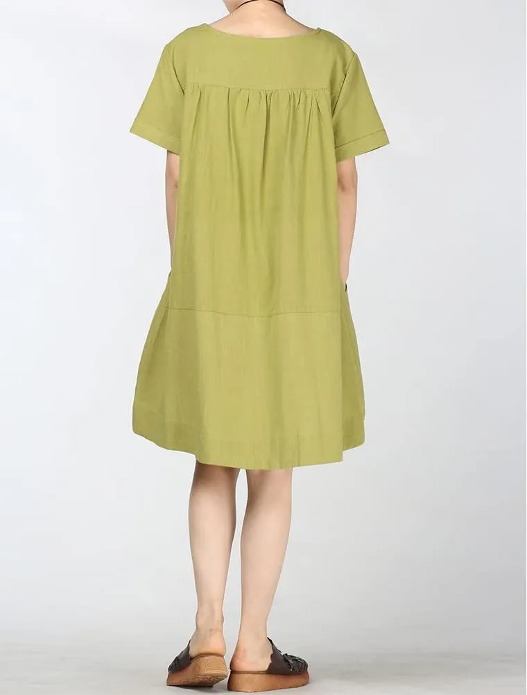 Minibee Women's Cotton Linen Short Sleeve Tunic/Top Tees