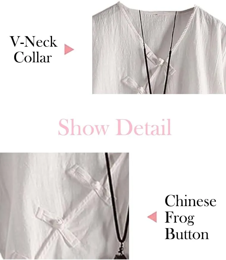 Minibee Women's Linen Retro Chinese Frog Button Tops Blouse