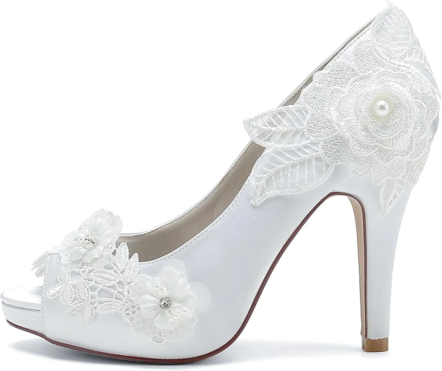 Minishion Wedding Shoes for Bride High Heels Platform Womens Evening Prom Sandals with Flower BR116