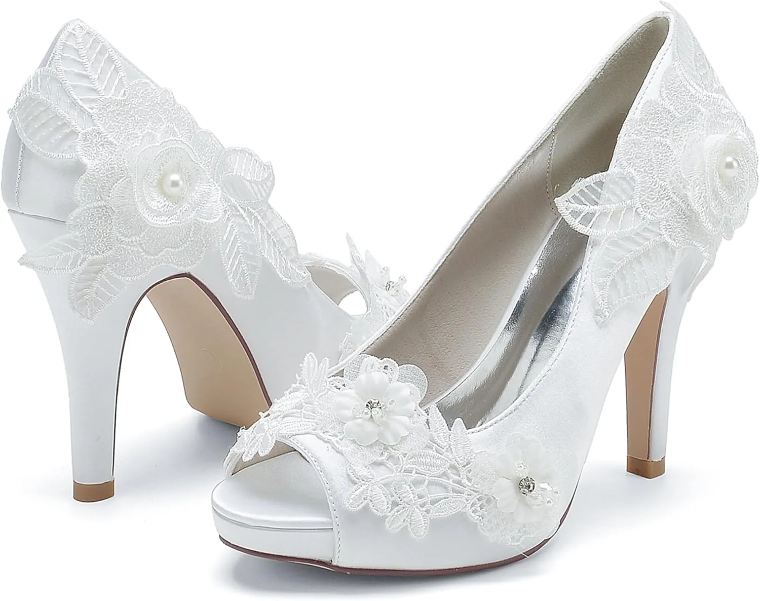 Minishion Wedding Shoes for Bride High Heels Platform Womens Evening Prom Sandals with Flower BR116