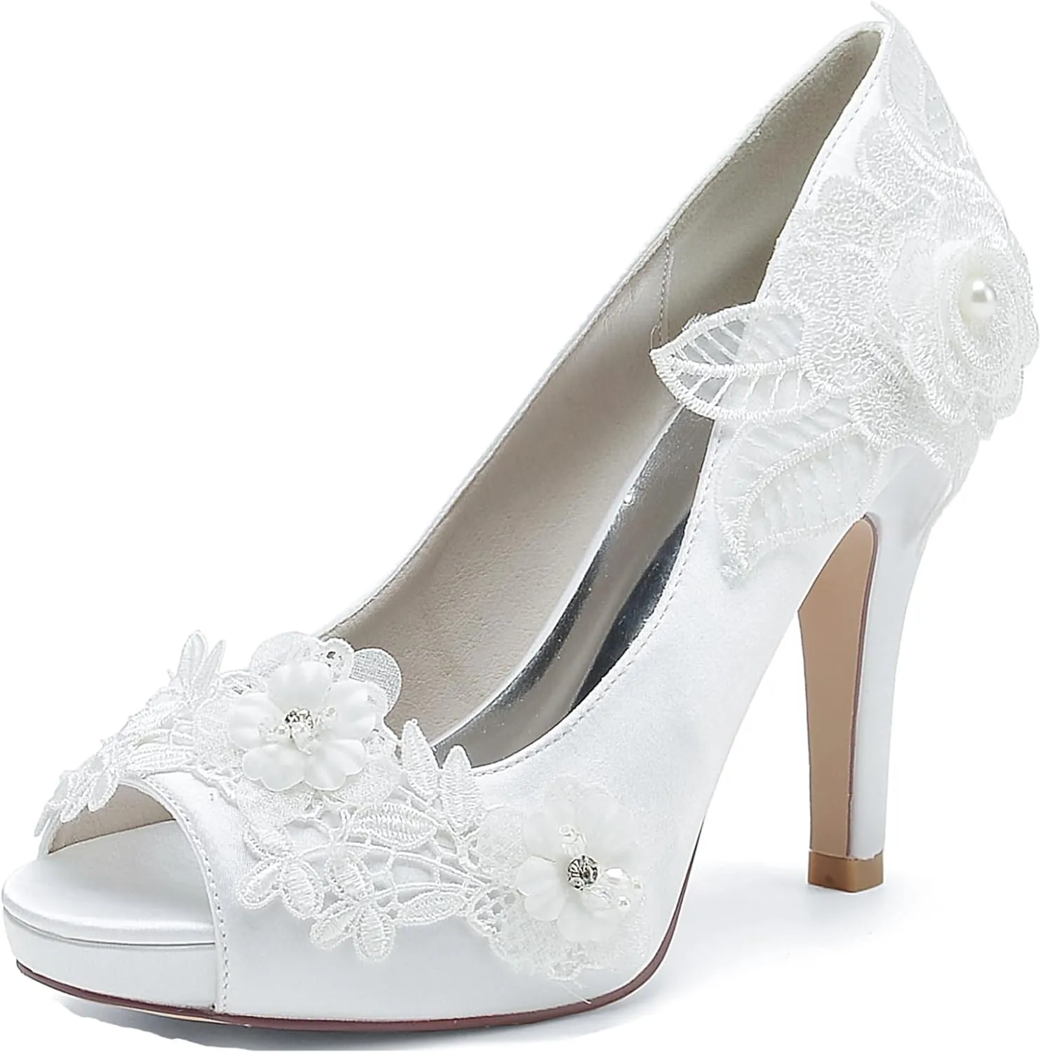 Minishion Wedding Shoes for Bride High Heels Platform Womens Evening Prom Sandals with Flower BR116