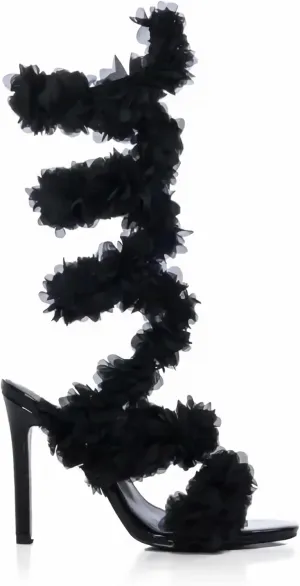 MissHeel Women Tulle Flowers Spiral Wrap Up Heels