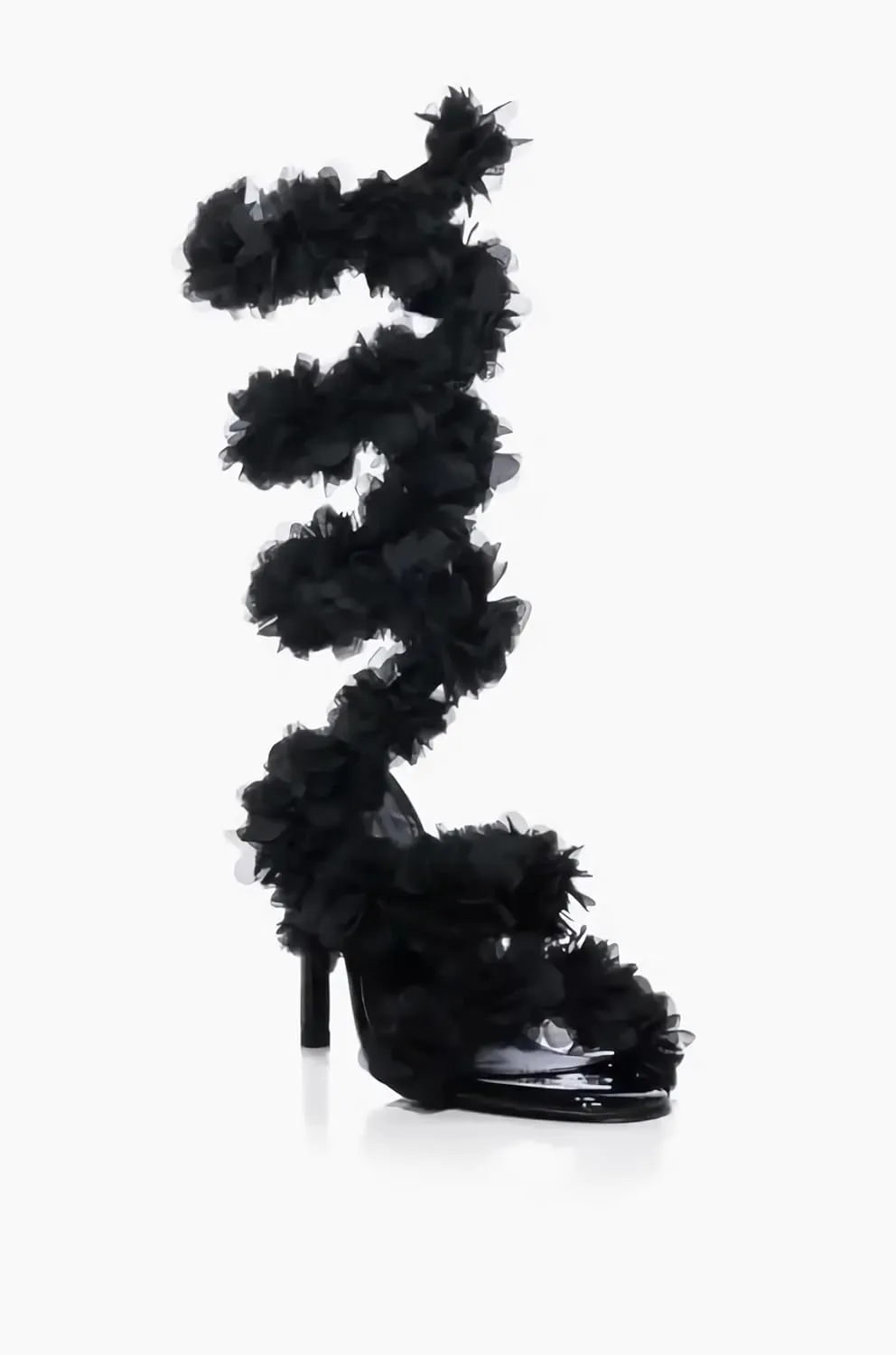MissHeel Women Tulle Flowers Spiral Wrap Up Heels