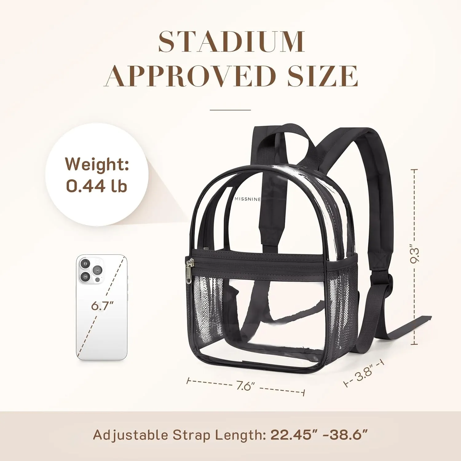 Missnine Clear Mini Backpack Stadium Approved, Thick PVC Mini Clear Bag for Sport Events, Concert, Festival