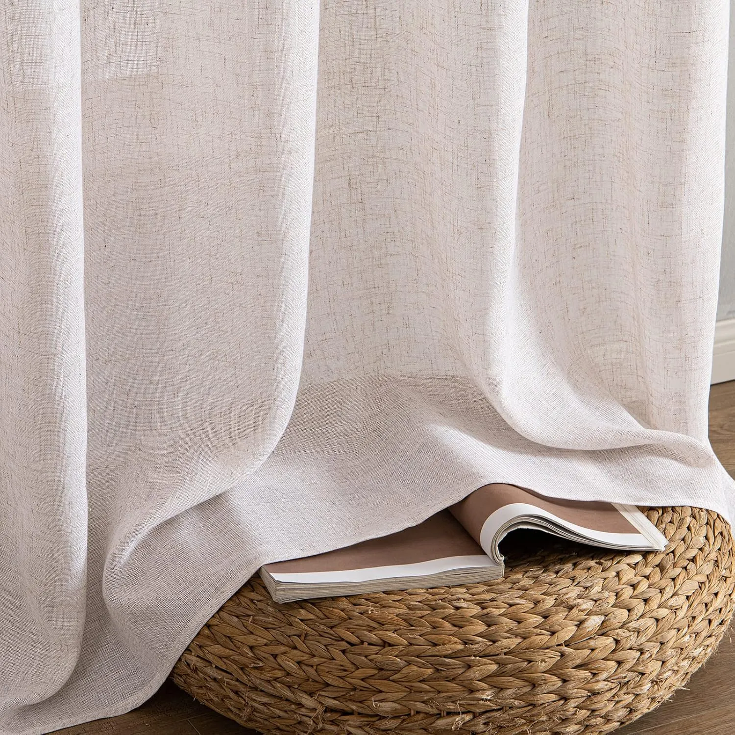 MIULEE Natural White Linen Curtains 96 Inch Long 2 Panels for Bedroom Living Room, Soft Thick Linen Textured Window Drapes Semi Sheer Light Filtering Rod Pocket Back Tab Neutral Farmhouse Cream Ivory