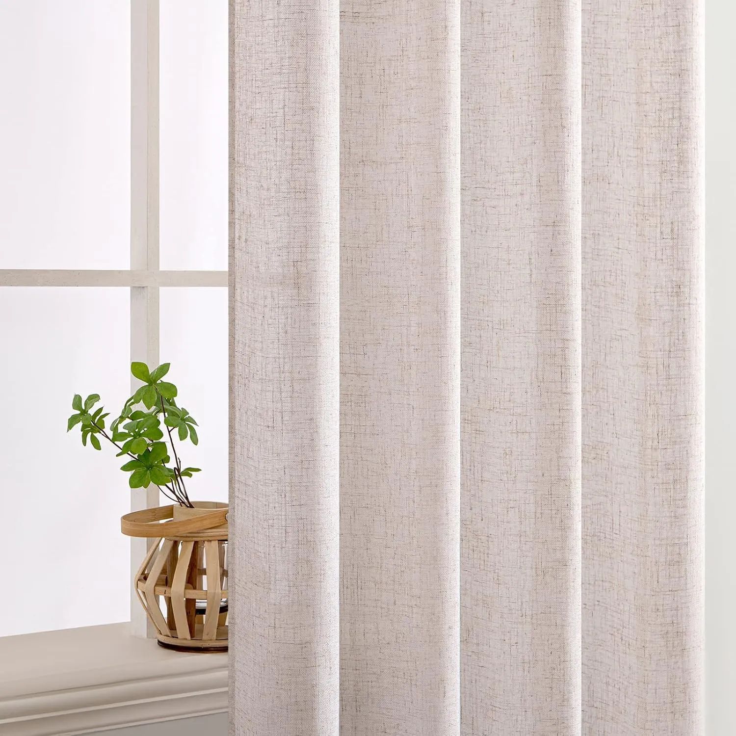 MIULEE Natural White Linen Curtains 96 Inch Long 2 Panels for Bedroom Living Room, Soft Thick Linen Textured Window Drapes Semi Sheer Light Filtering Rod Pocket Back Tab Neutral Farmhouse Cream Ivory